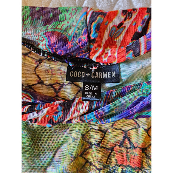 WOMEN'S COCO AND CARMEN sheer patterned lettuce trim dress, Y2K, Sz S/M - Picture 4 of 5